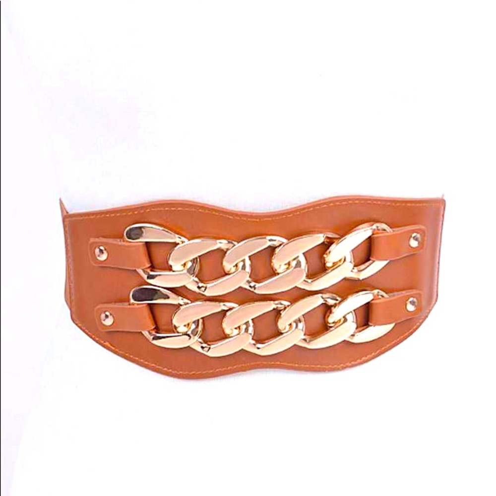 Camel Wide Waist Leather Harness Corset Statement Belt